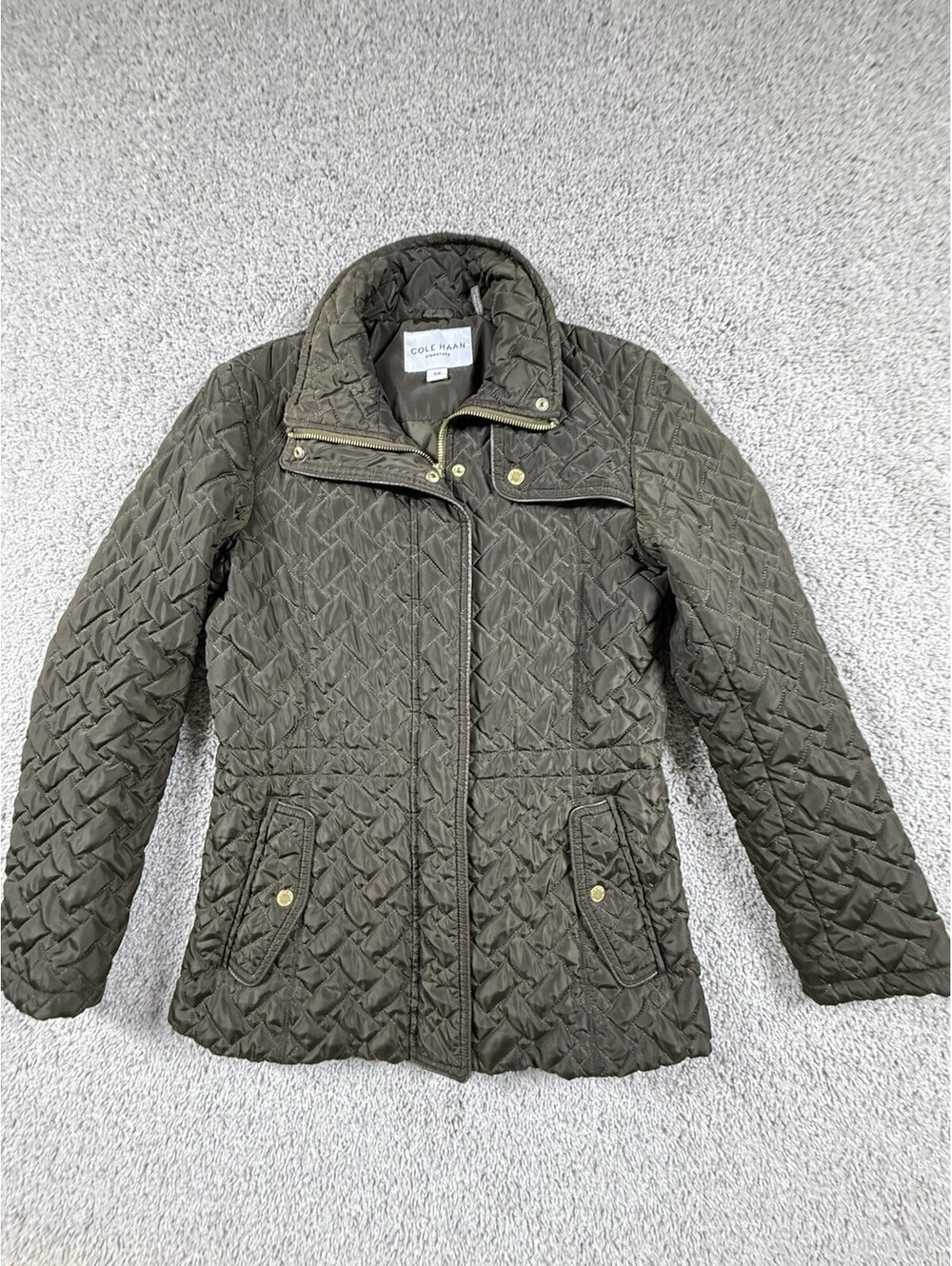 Cole Haan Quilted Jacket Brown Full Zip And Button Women’s Size Small
